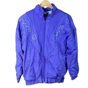 Bold Spirit Nylon Windbreaker Purple Medium Embroidered Track Jacket 80s 90s VTG